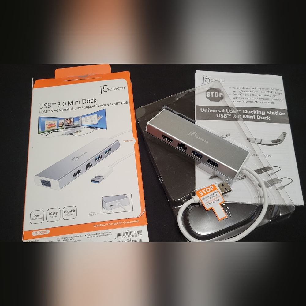 NIB - J5 create USB 3.0 Mini Dock to connect multiple Computer Monitors